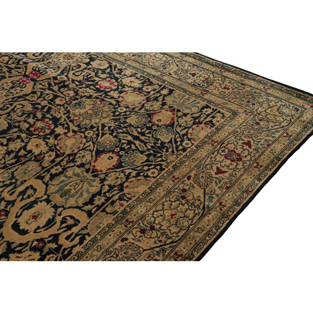 Late 19th Century Hand-Knotted Antique Agra Rug in Blue, Gold and Red Floral Pattern For Sale In New York - Image 6 of 7