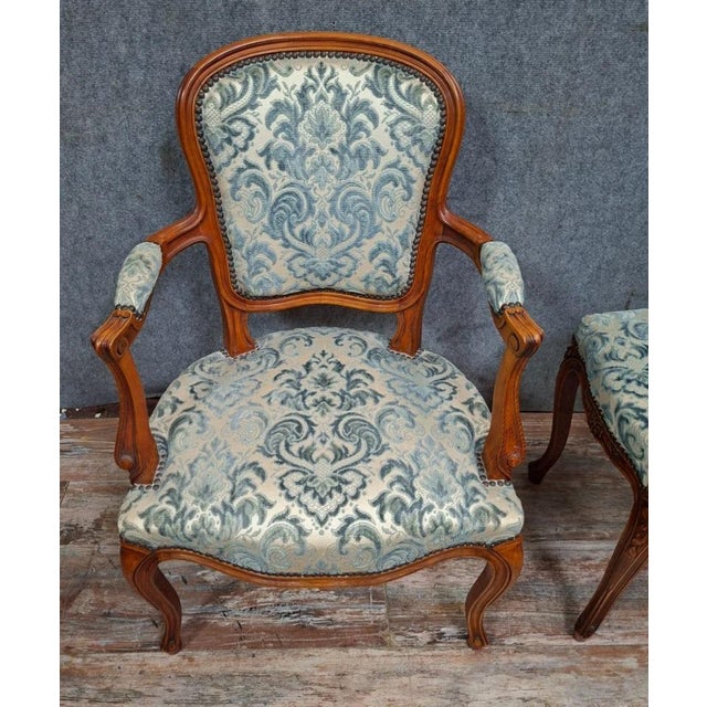 Set of Late 20th Century Cherry Wood Cabriolet Armchair and Ottoman For Sale - Image 3 of 8