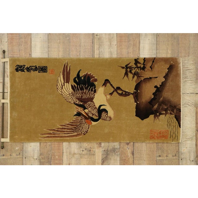 Antique Chinese Pictorial Rug Tapestry With Traditional Crane Design - 02'00 X 04'01 For Sale - Image 9 of 10