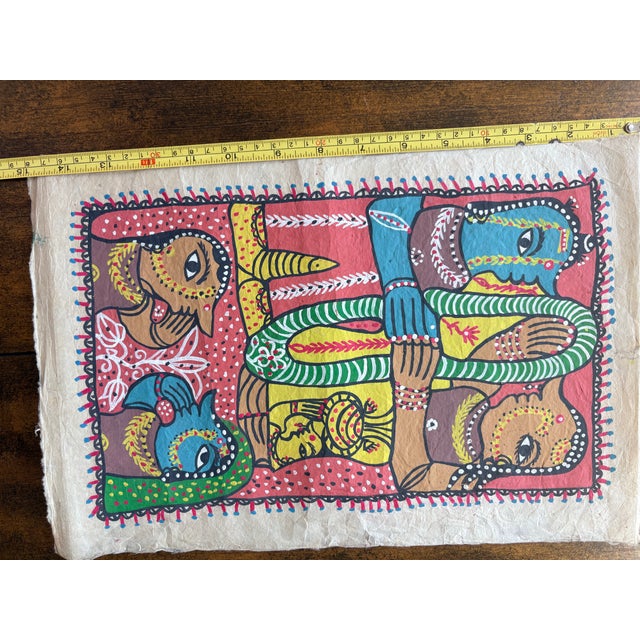 1990s 1990s Madhubani Indian Folk Art Original Painting For Sale - Image 5 of 6