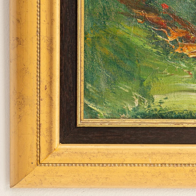 Traditional Mid 20th Century Belgium Green Canvas Painting For Sale - Image 3 of 15