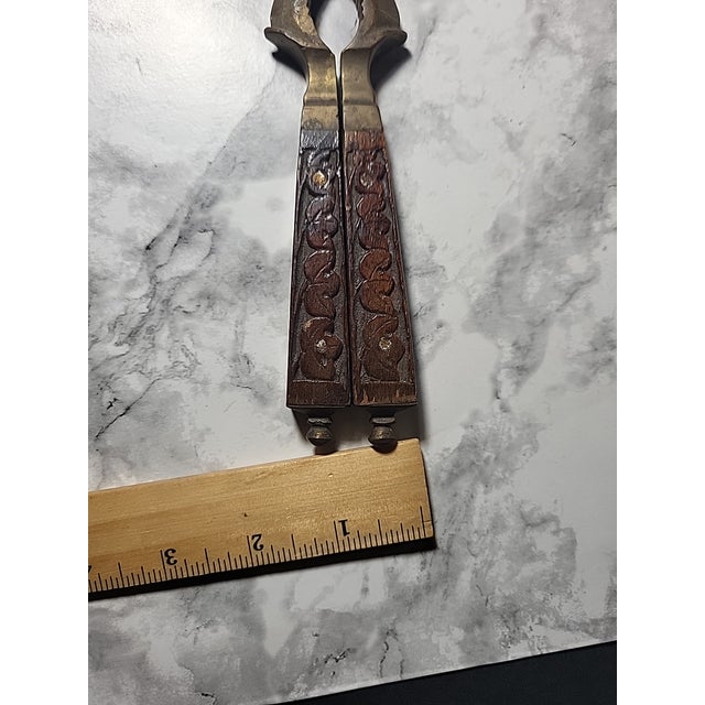 Vintage Brass Wood Carved Nut Cracker For Sale - Image 11 of 11