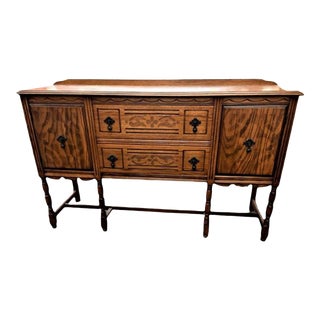 Early 20th Century Spanish Revival Solid Oak Sideboard Buffet For Sale