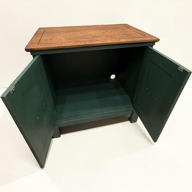 1990s Refinished Olive Green Solid Wood Accent Cabinet With Walnut Top For Sale In Miami - Image 6 of 8