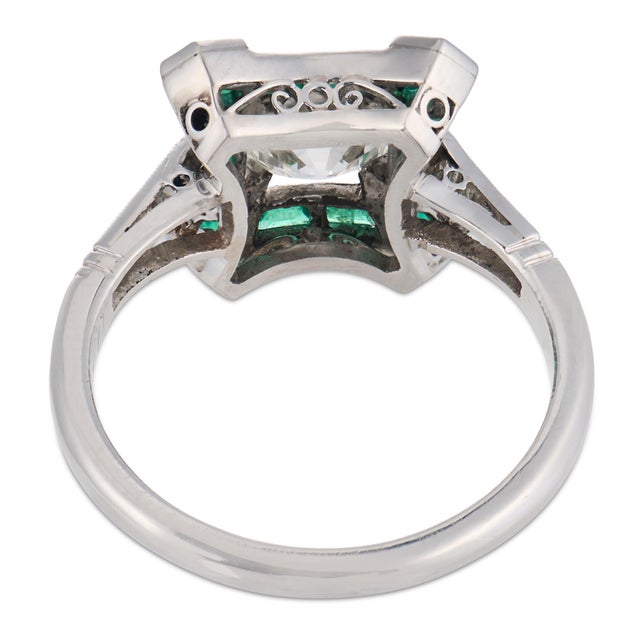 Art Deco Style Diamond Emerald Platinum Ring, Size 6.75 For Sale In Los Angeles - Image 6 of 6
