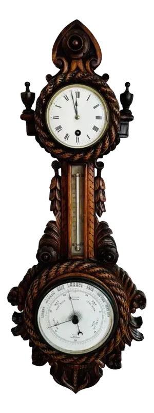 Antique Victorian Carved Walnut Banjo Clock Barometer, 1880