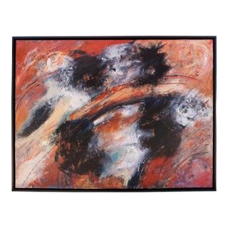 Red and Black "Pyrotechnics" Abstract Painting by Laurie MacMillan, Framed For Sale