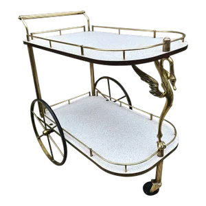 Mid 20th Century Hollywood Regency Brass Swan Bar Cart