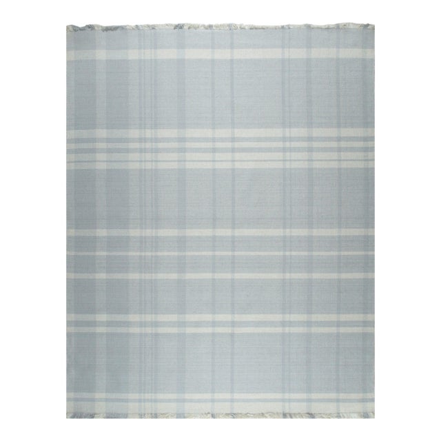 6x9 Ivory Hand-Knotted Wool Subtle Plaid Weave Geometric Modern Carpet Rug For Sale