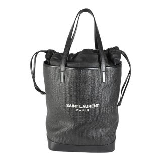 Black Linen Canvas Teddy Shopping Bag For Sale