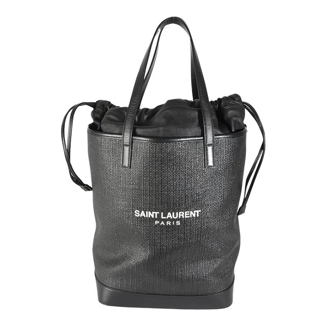 Black Linen Canvas Teddy Shopping Bag For Sale