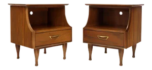 Mid-Century Modern Light Walnut One Drawer Step Nightstands - a Pair