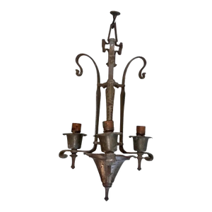 Antique Spanish Revival Wrought Iron 3-Light Chandelier
