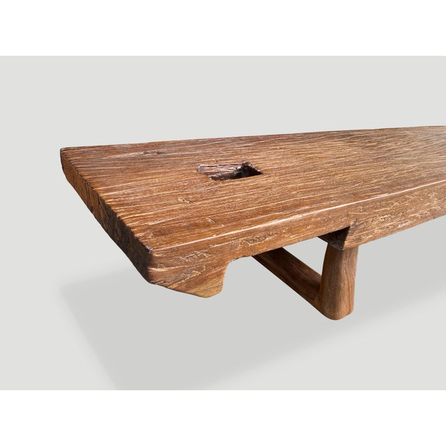 Andrianna Shamaris Brutalist Reclaimed Teak Wood Bench For Sale - Image 12 of 18