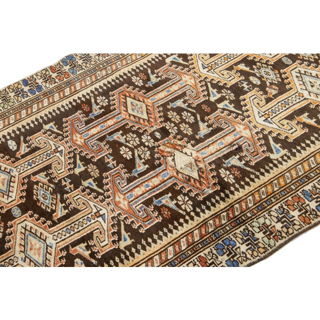 Vintage Brown Hamadan Persian Wool Rug With a Tribal Pattern For Sale - Image 4 of 7