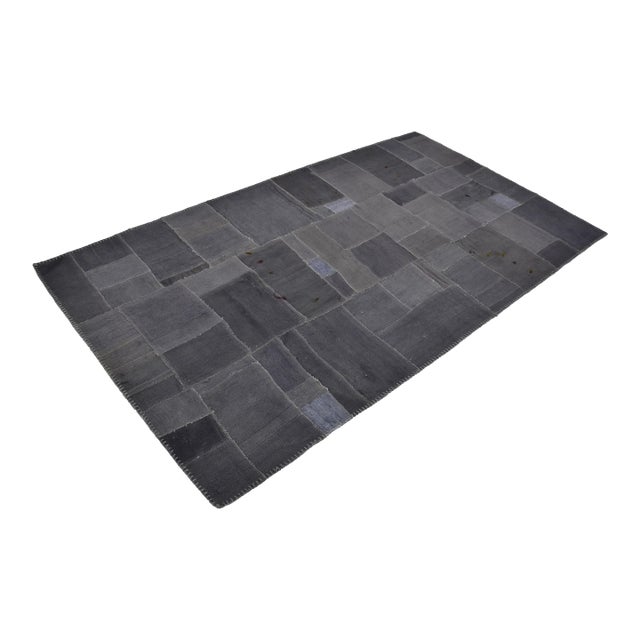 Dark Grey Vintage Hemp Kilim Rug For Sale