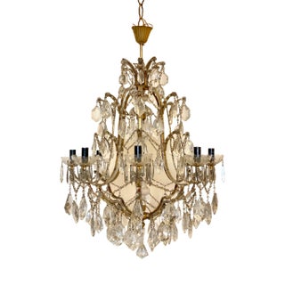 Gilt Iron & Glass Chandelier, 1960s For Sale