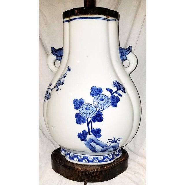 Chinese 1970s Chinese Ceramic Table Lamp Blue and White For Sale - Image 3 of 4