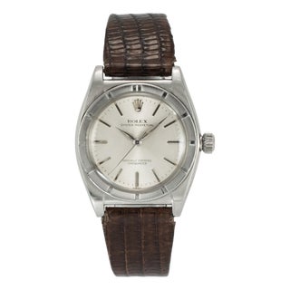 Vintage Rolex Oyster Perpetual 32mm 3372 Brown Bubble Back Steel Automatic Watch For Sale
