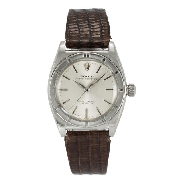 Vintage Rolex Oyster Perpetual 32mm 3372 Brown Bubble Back Steel Automatic Watch For Sale