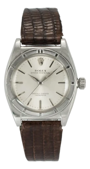 Vintage Rolex Oyster Perpetual 32mm 3372 Brown Bubble Back Steel Automatic Watch