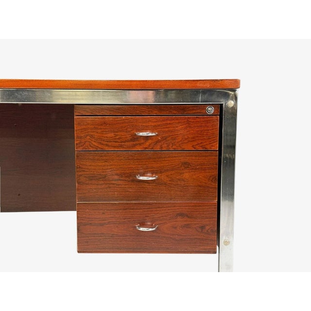 Wood Jean Gillon, Brazilian Modern, Jacaranda, Chrome, Writing Desk, Brazil, 1960s For Sale - Image 7 of 10