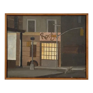 Vintage Painting of "Rocky's" Italian Restaurant Nyc Signed N. Berg, Circa 1981