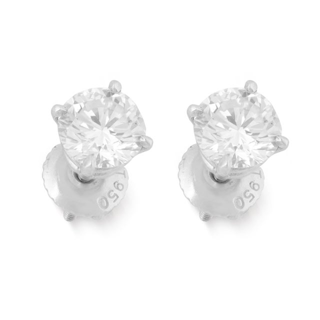 Modern Vintage 1.20 Carat Diamond Platinum Stud Earrings, A Pair For Sale - Image 3 of 6
