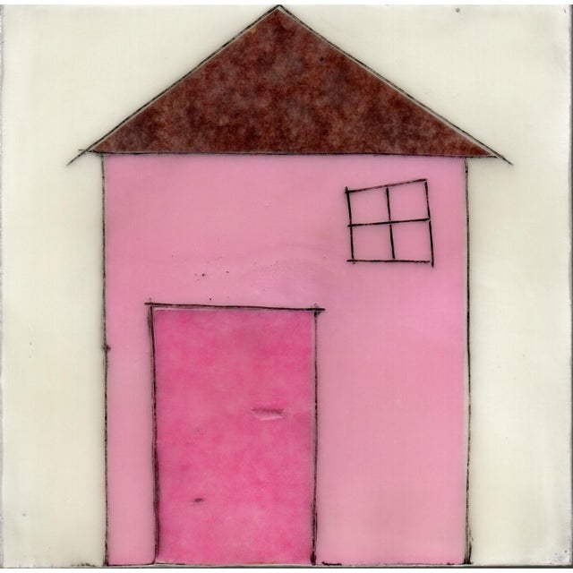 Encaustic Collage Installation by Gina Cochran - Little Pink Houses - "Tiny Dwellings" Series - Set of 3 For Sale - Image 4 of 5