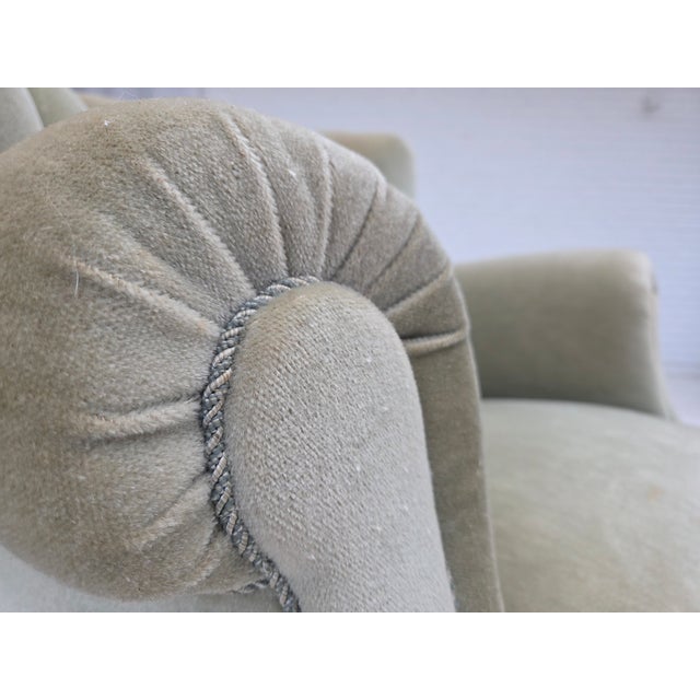 Wood Danish Relax Armchair in Light Green Furniture Velour, 1970s For Sale - Image 7 of 18