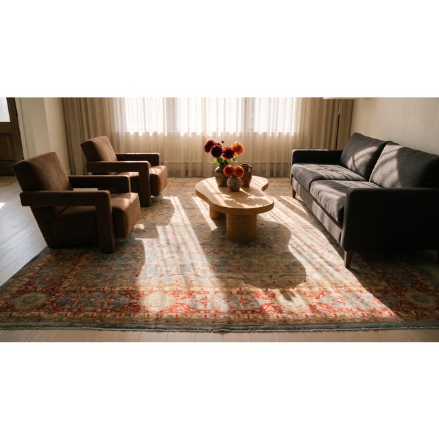 Fantastic Blue Color With Special Full Flower Patters Antique Indian Lahore Rug For Sale - Image 14 of 15