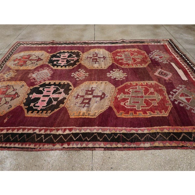 Tribal Mid-20th Century Handmade Turkish Anatolian Small Room Size Carpet For Sale In New York - Image 6 of 10