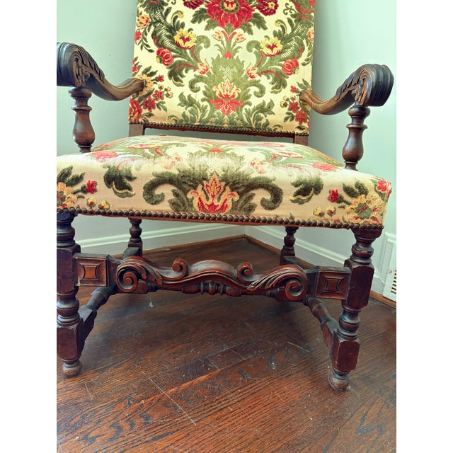 Ivory Late 19th Century Pair of Hand-Carved French Baroque Revival Walnut Tapestry Armchairs For Sale - Image 8 of 10