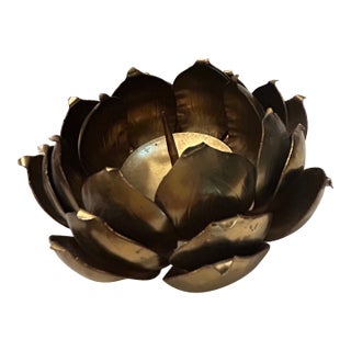 Large Mid 20th Century Feldman Brass Lotus Flower Candle Holder. 5 " D X 2.25" H For Sale