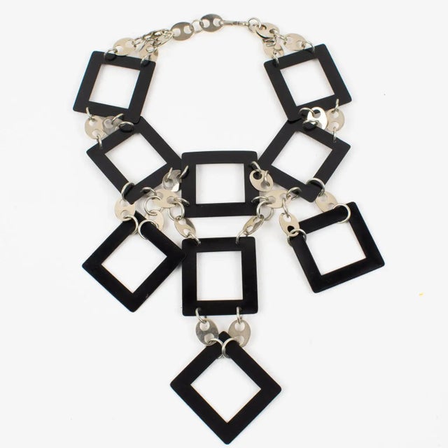 1960s Paco Rabanne Paris Futuristic Chrome and Enamel Necklace For Sale - Image 5 of 10
