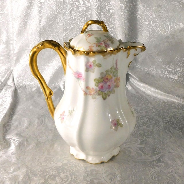 Traditional Late 18th Century Limoges Pink Floral Chocolate Pot With Four Matching Cups # 27213 For Sale - Image 3 of 18