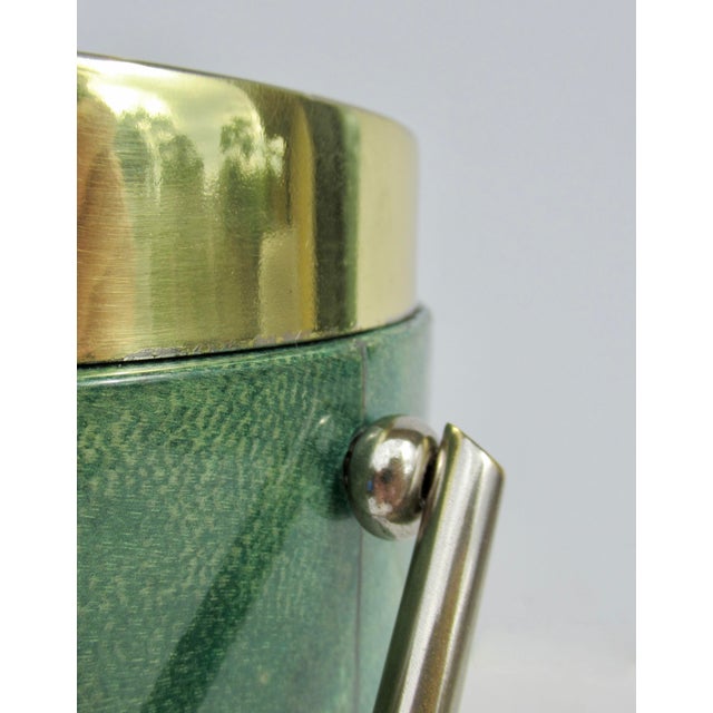 Vintage C.1960's Italian Aldo Tura Malachite Green Goatskin & Brass Lidded Ice Bucket For Sale - Image 12 of 18