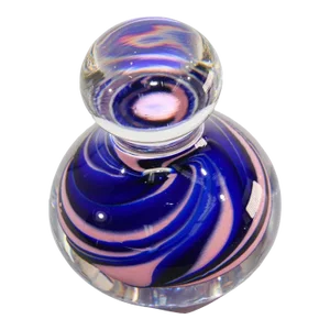 Art Glass Paperweight Abstract Modern Art Design Blue and Pink