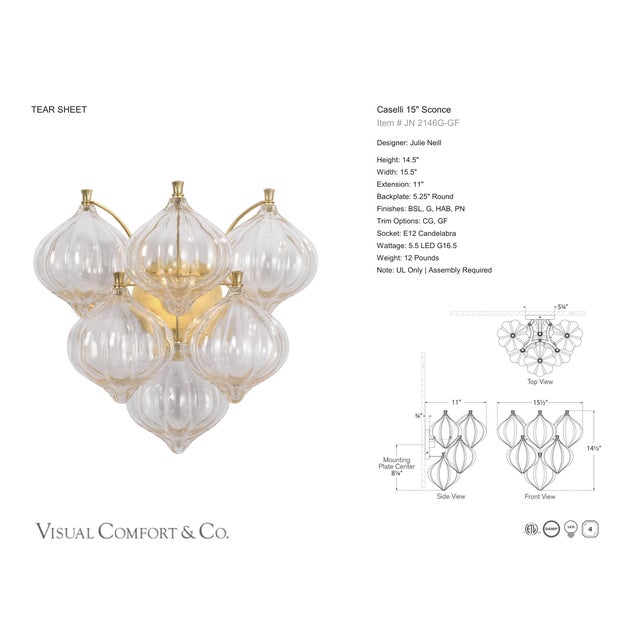 Julie Neill for Visual Comfort Signature Caselli 15" Sconce in Gild with Gold Fleck Glass For Sale - Image 11 of 11