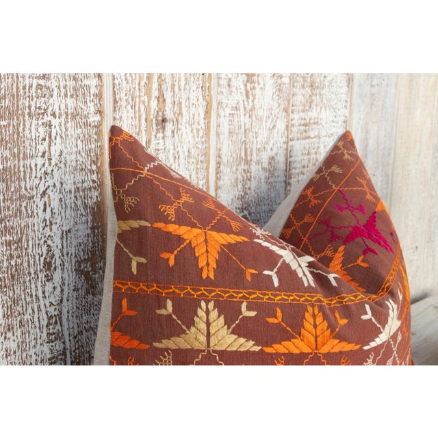 Textile Palak Antique Indian Folk Lumbar Pillow For Sale - Image 7 of 9
