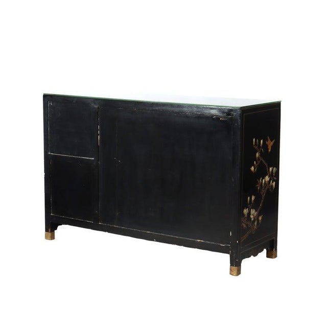 Chinese Ebonized & Gilt Credenza With Inlaid Figural & Floral Soap Stone 20thC For Sale - Image 10 of 16
