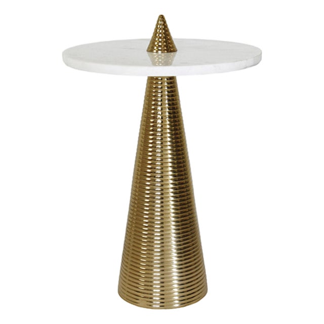 Matthew Izzo Home Pasha Conical Brass and Marble Side Table For Sale