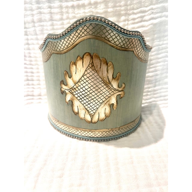 2010s Traditional Baroque Blue and Silver Handpainted Lampshades for Wallsconces - A Pair For Sale - Image 5 of 5