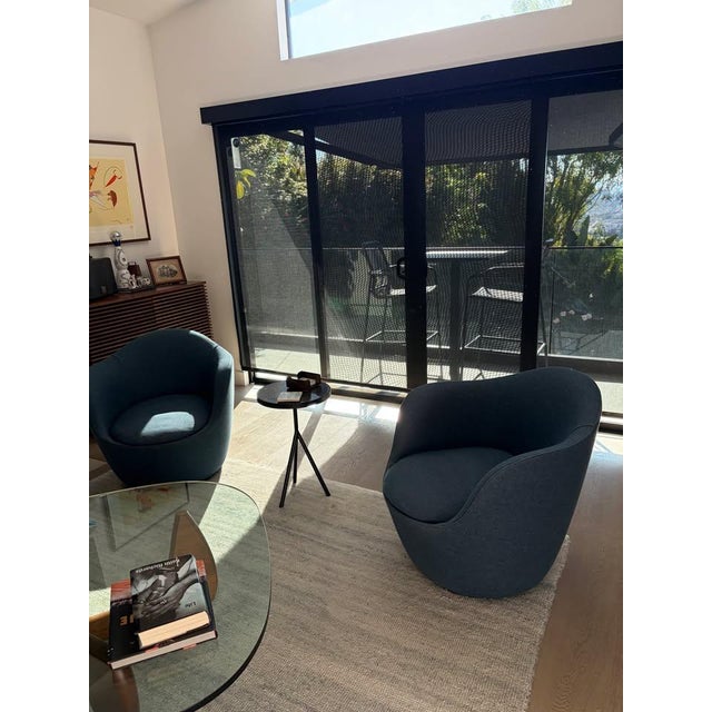 Mid-Century Modern DWR Lina Swivel Chairs X2 / Made in Italy / Dark Navy For Sale - Image 3 of 9