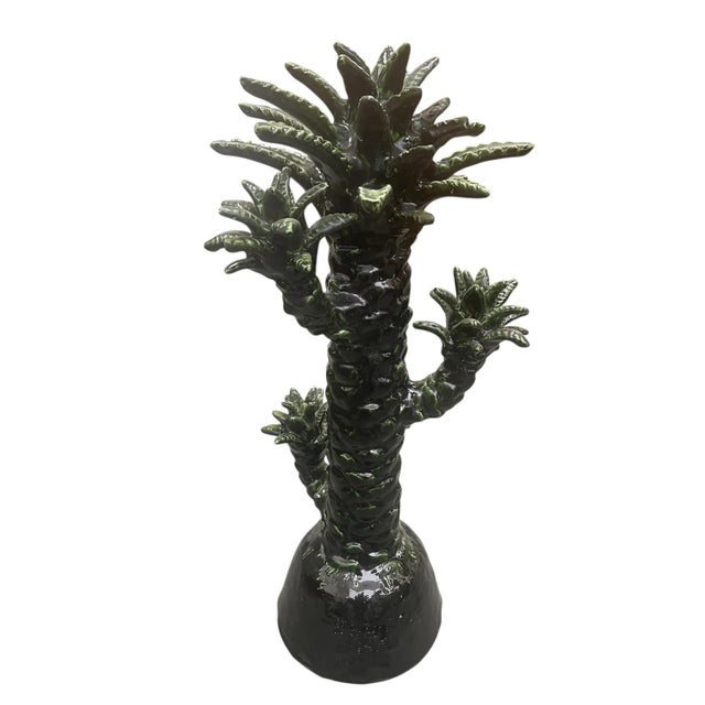 2020s Chic Moroccan Glazed Ceramic Palm Tree Sculpture For Sale - Image 5 of 6