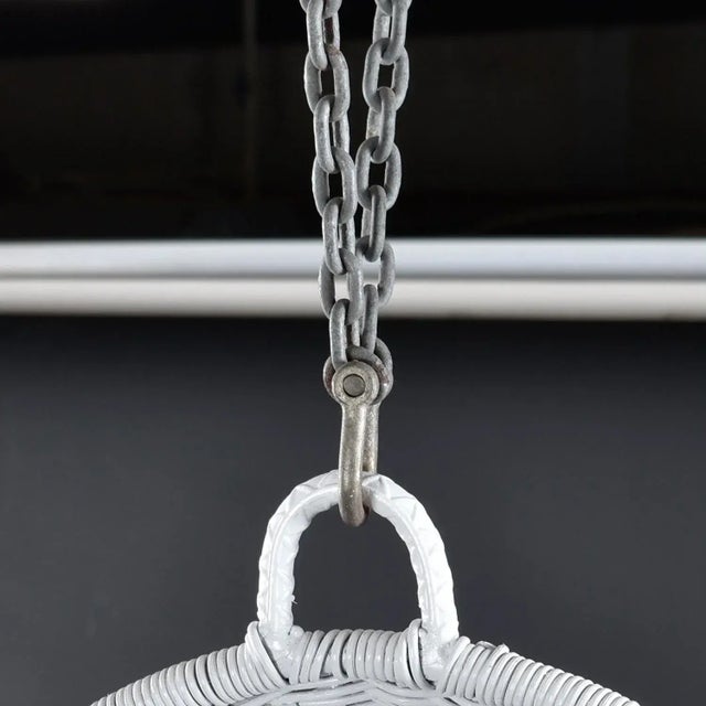 Wood White Wicker Hanging Basket Style Coastal Garden Lanai Scoop Chairs For Sale - Image 7 of 10