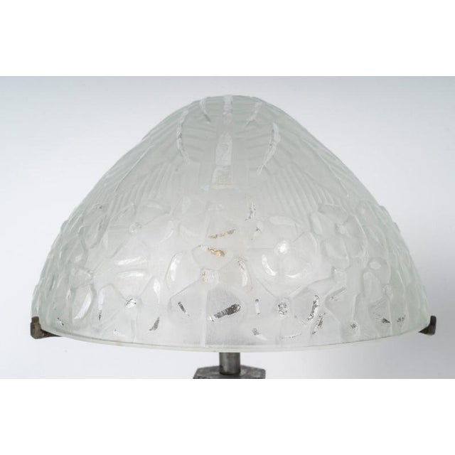Vintage Art Deco Lamps in Wrought Iron and Molded Glass, 1930, Set of 2 For Sale - Image 6 of 11