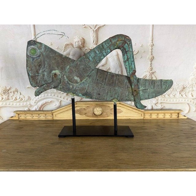 Folk Art Vintage Verdigris Copper Grasshopper Sculpture For Sale - Image 3 of 14
