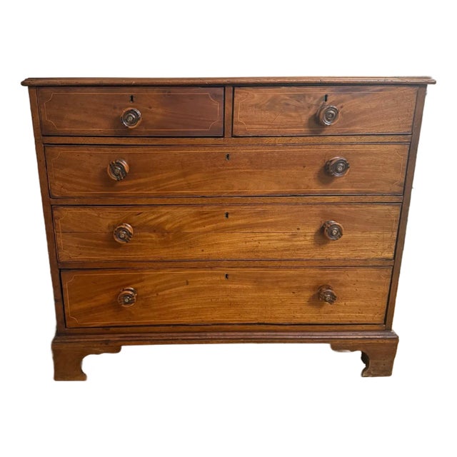 19th Century English Mahogany Chest of Drawers With Inlay For Sale