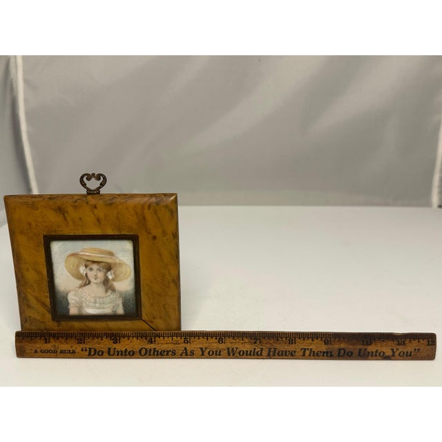 White Early 20th Century French Miniature Portrait Painting: La Belle Époque Young Maiden, Bakelite Frame For Sale - Image 8 of 9